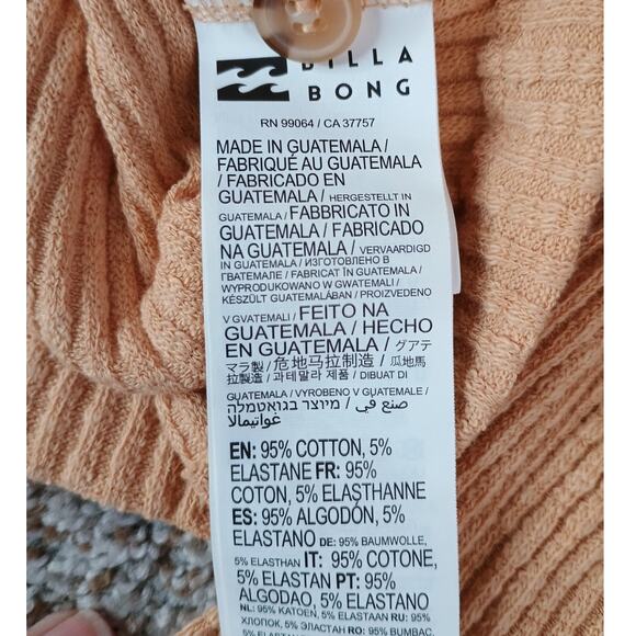 Billabong Ribbed Cropped Button-Front Cardigan Sweater XS Yellow - Picture 5 of 10